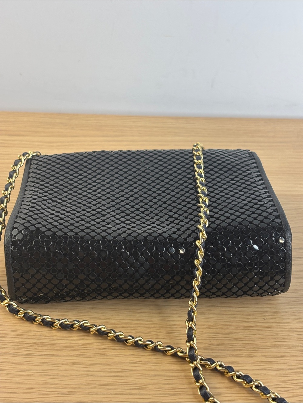 Vintage Whiting & Davis Black Metal Mesh with Gold Tone Interwoven Chain Strap - Picture 10 of 10
